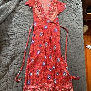 Floral Red Wrap Dress